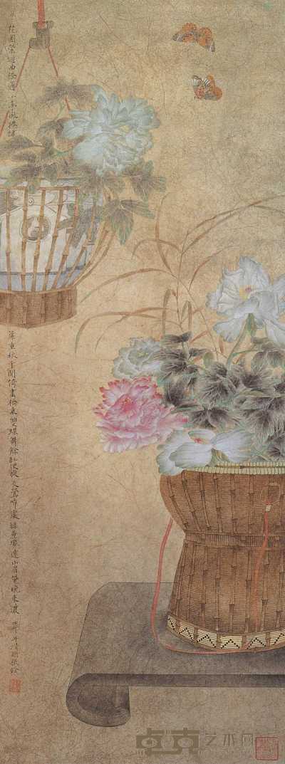 张铨 壬午（2002年）作 花圃蝶舞 立轴 133×50cm